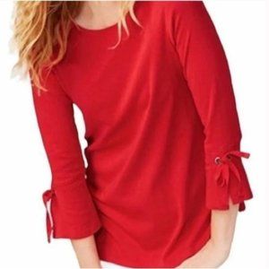 J. Jill 100% Pima Cotton Tie Sleeve Tee Plus Size Knit Long Sleeve 2X Womens Red